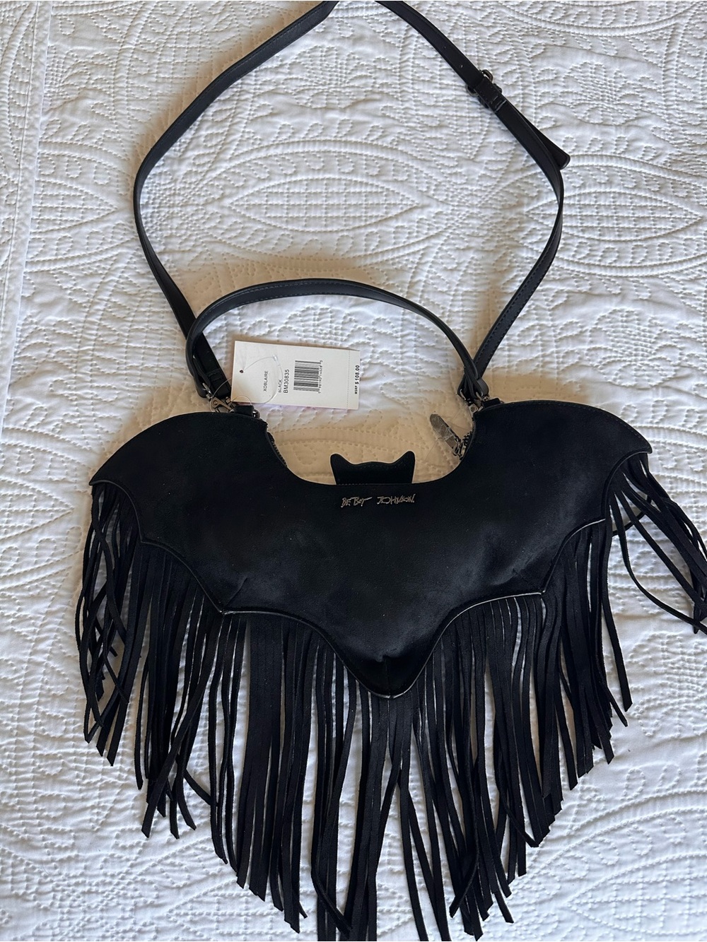 🦇 NWT Betsey Johnson Black Fringe Bat Crossbody Bag- Halloween Goth Vibes - Picture 6 of 6
